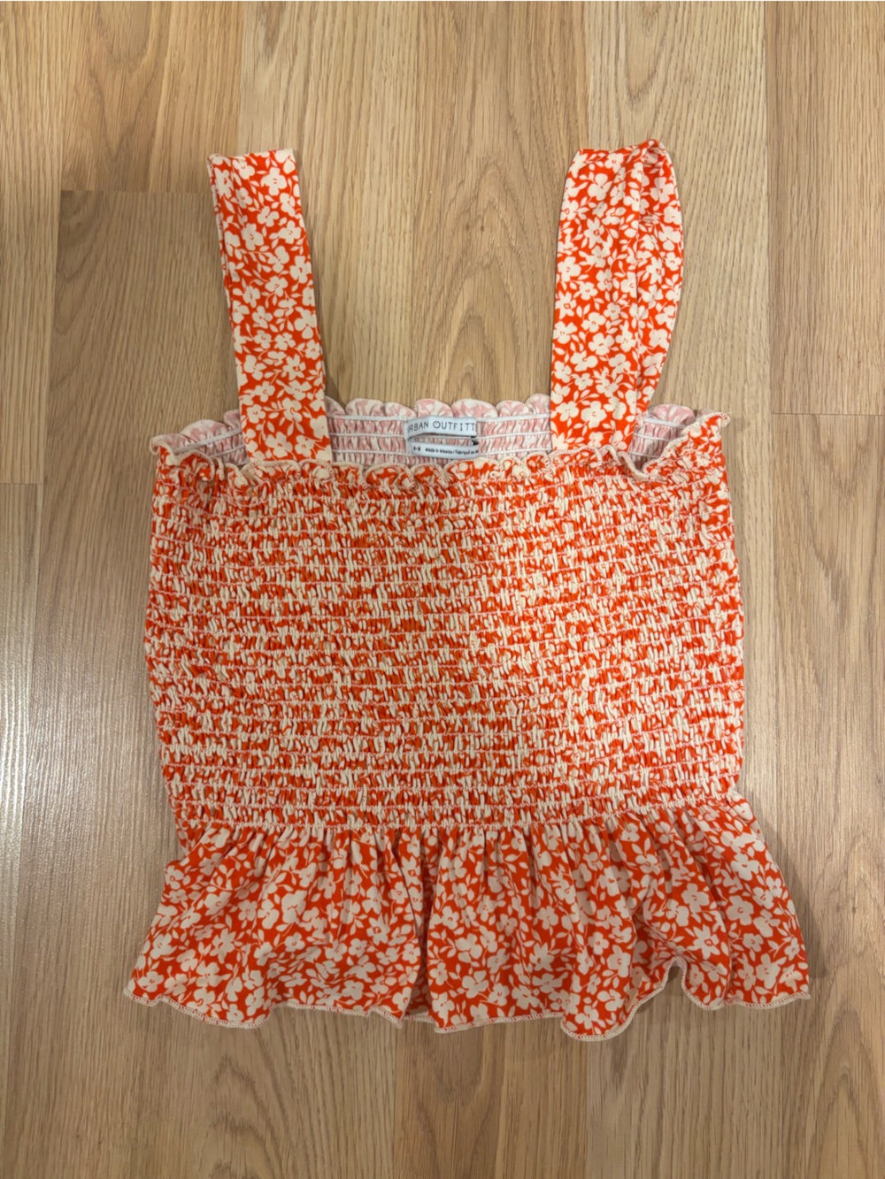 Urban Outfitters Red Floral Smocked Crop Top